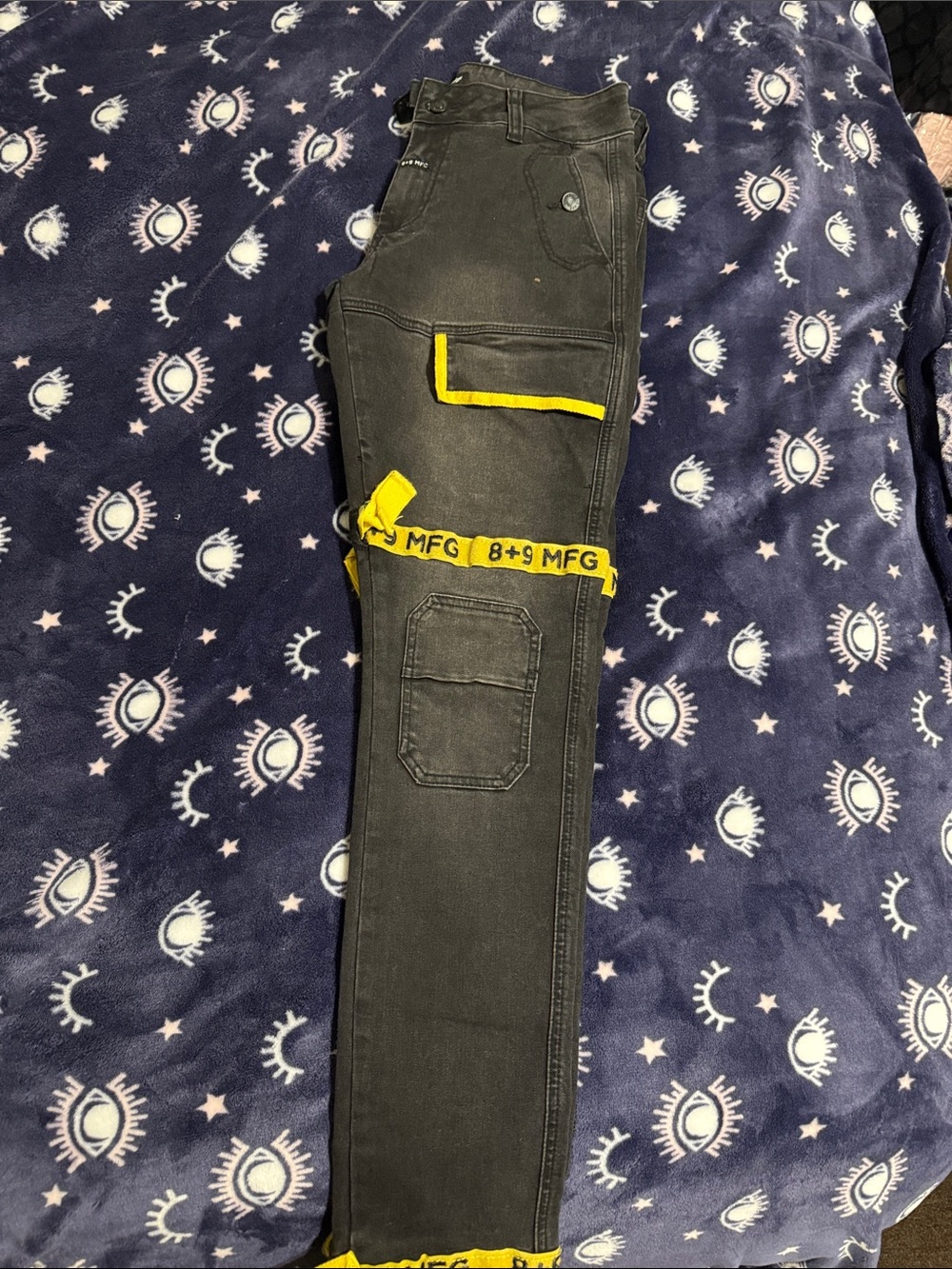 Men's Skinny Black Jeans with Yellow Accent